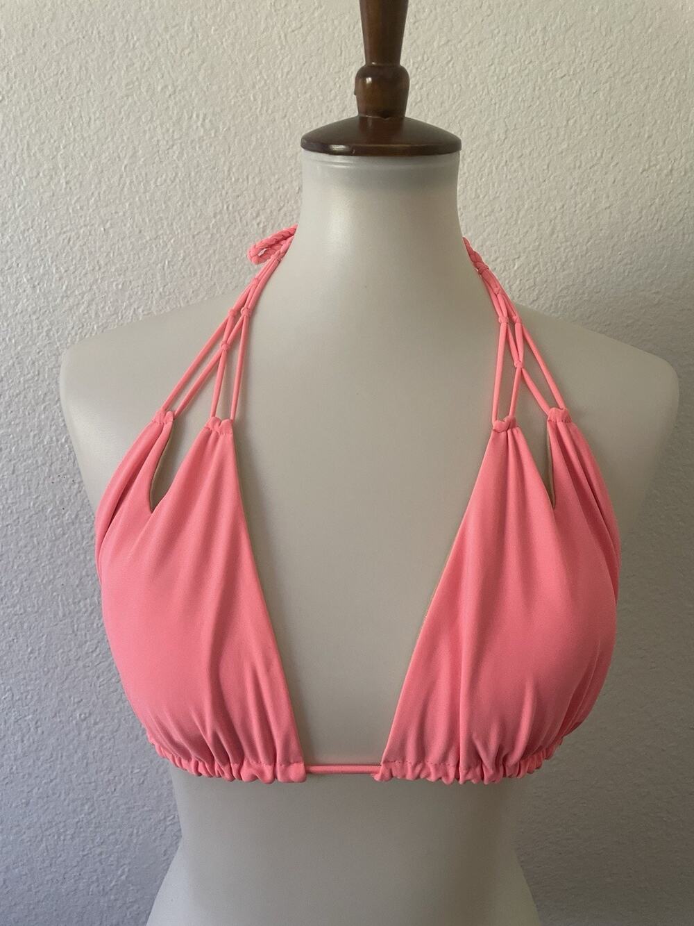 Luli Fama Swim Bikini Top Triangle Zig Zag Knotted Cut Out Beach Summer